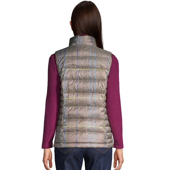 Lands' End Down Vest Light Brown Beige Glen Plaid size PS Petite 8 P6 P8 6P 8P - Picture 3 of 7